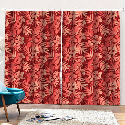 Red Hawaiian Tropical Pattern Print Pencil Pleat Curtains