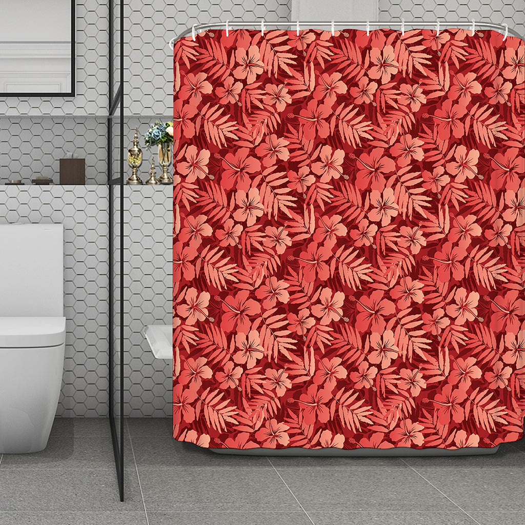 Red Hawaiian Tropical Pattern Print Polyester Shower Curtain