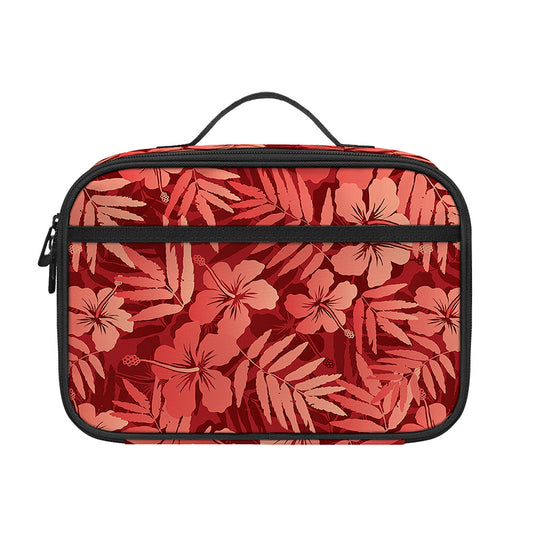 Red Hawaiian Tropical Pattern Print Portable Lunch Bag