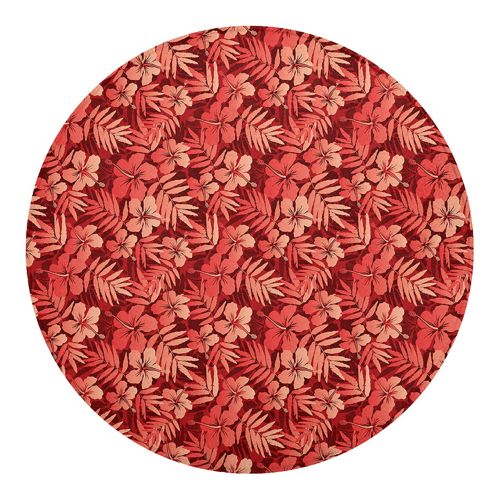 Red Hawaiian Tropical Pattern Print Round Blanket