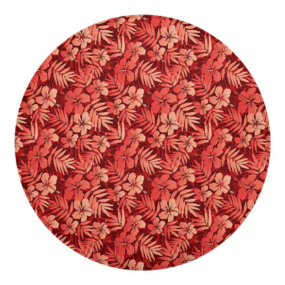 Red Hawaiian Tropical Pattern Print Round Blanket