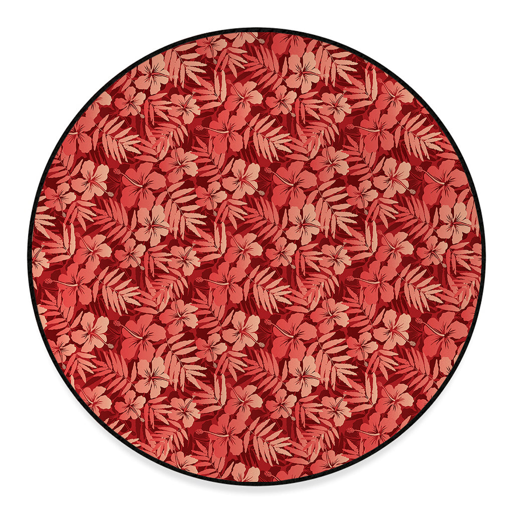 Red Hawaiian Tropical Pattern Print Round Floor Mat