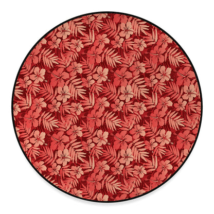Red Hawaiian Tropical Pattern Print Round Floor Mat