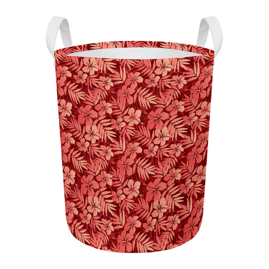 Red Hawaiian Tropical Pattern Print Round Laundry Basket