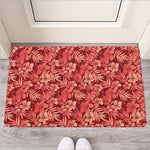 Red Hawaiian Tropical Pattern Print Rubber Doormat
