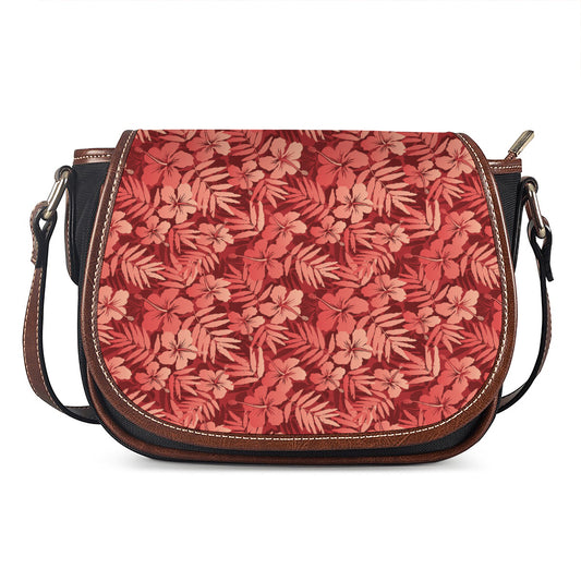 Red Hawaiian Tropical Pattern Print Saddle Bag