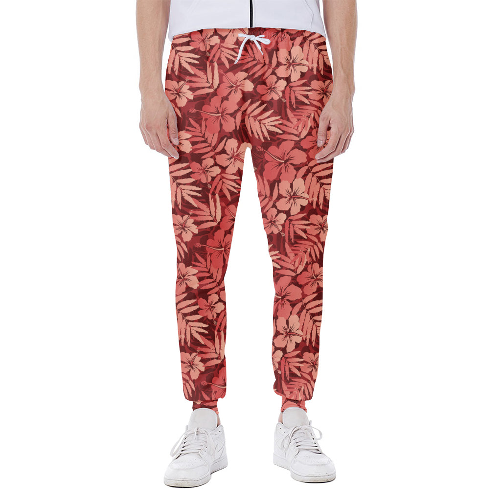 Red Hawaiian Tropical Pattern Print Scuba Joggers