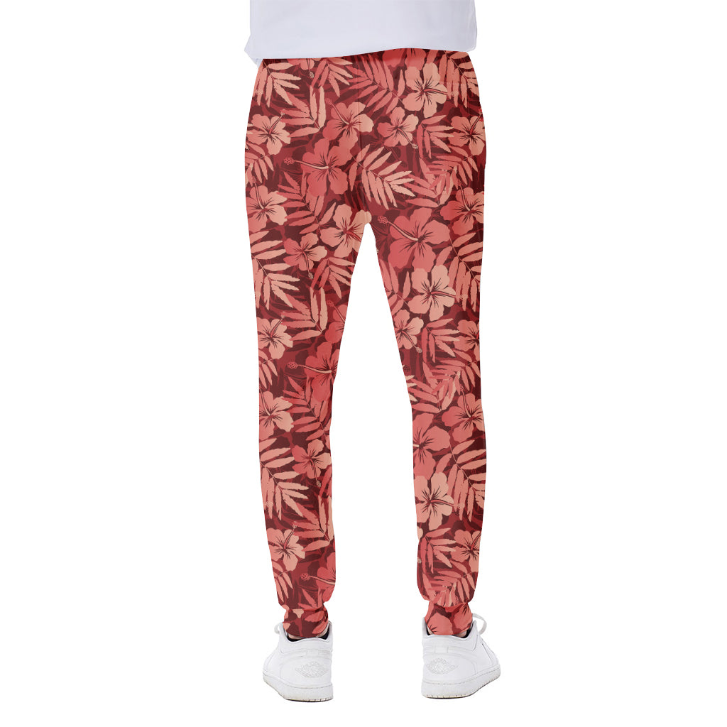 Red Hawaiian Tropical Pattern Print Scuba Joggers