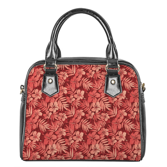 Red Hawaiian Tropical Pattern Print Shoulder Handbag