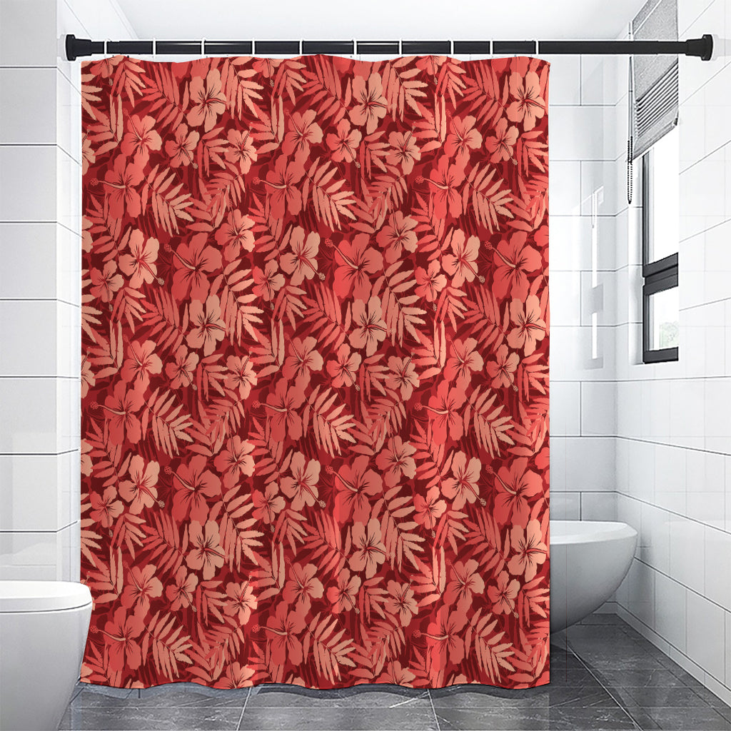 Red Hawaiian Tropical Pattern Print Shower Curtain