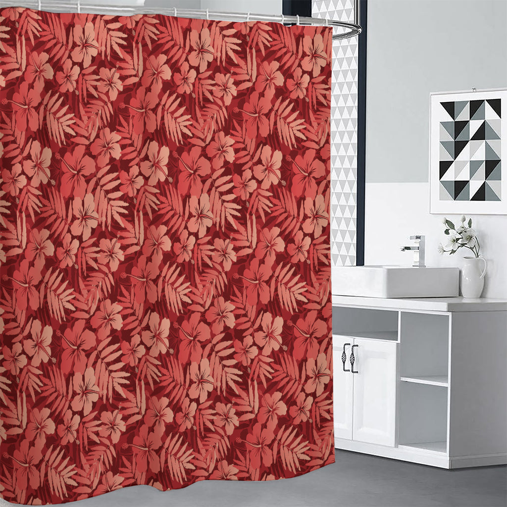 Red Hawaiian Tropical Pattern Print Shower Curtain