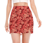 Red Hawaiian Tropical Pattern Print Side Slit Mini Skirt