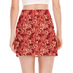 Red Hawaiian Tropical Pattern Print Side Slit Mini Skirt