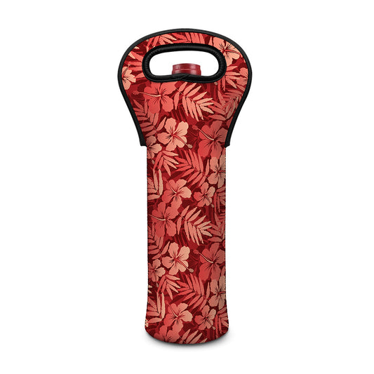 Red Hawaiian Tropical Pattern Print Single Neoprene Wine Tote