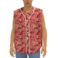 Red Hawaiian Tropical Pattern Print Sleeveless Baseball Jersey