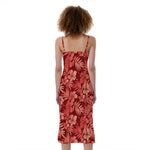 Red Hawaiian Tropical Pattern Print Slim Fit Midi Cami Dress