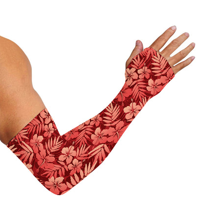 Red Hawaiian Tropical Pattern Print Sun Protection Arm Sleeves