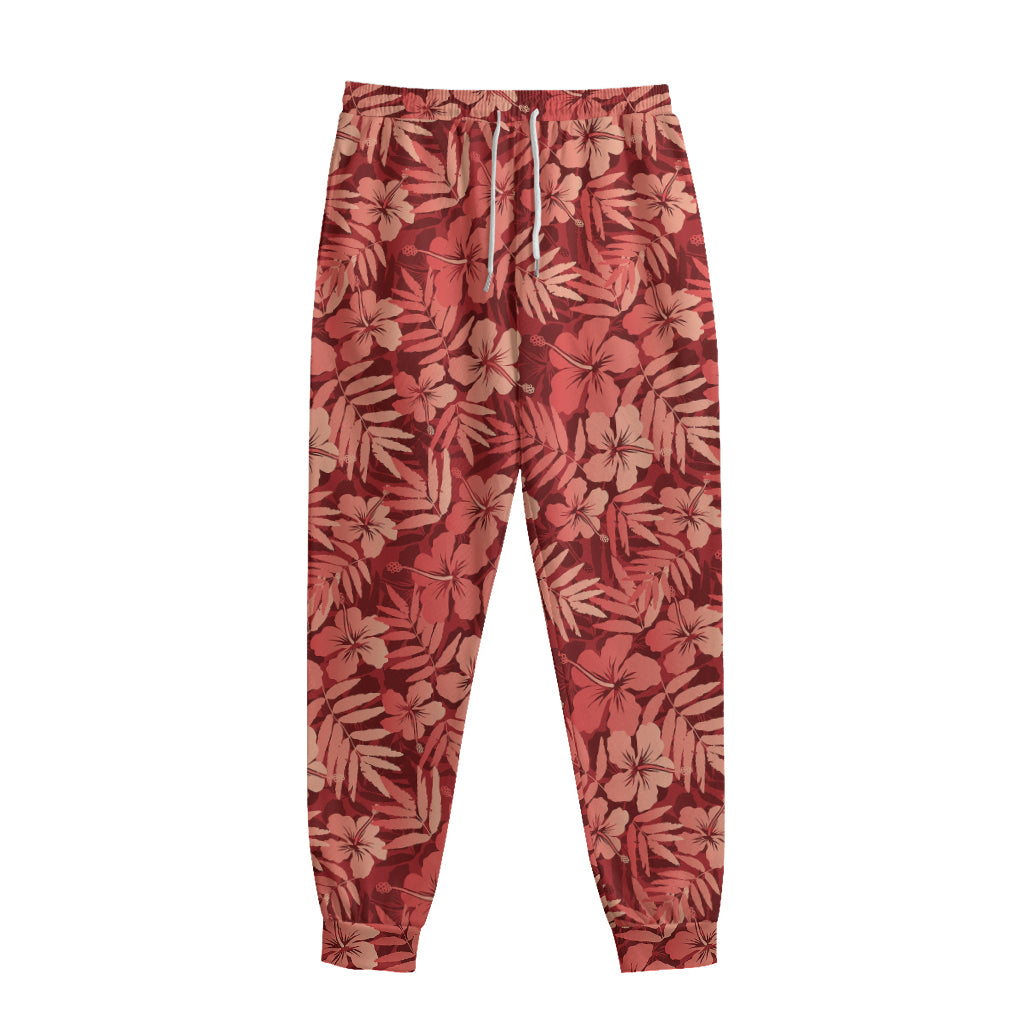 Red Hawaiian Tropical Pattern Print Sweatpants