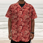 Red Hawaiian Tropical Pattern Print Textured Short Sleeve Shirt