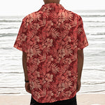 Red Hawaiian Tropical Pattern Print Textured Short Sleeve Shirt
