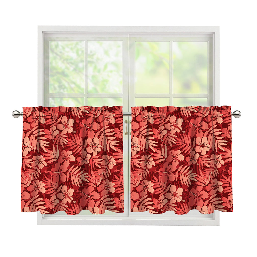 Red Hawaiian Tropical Pattern Print Tier Curtains