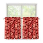 Red Hawaiian Tropical Pattern Print Tier Curtains