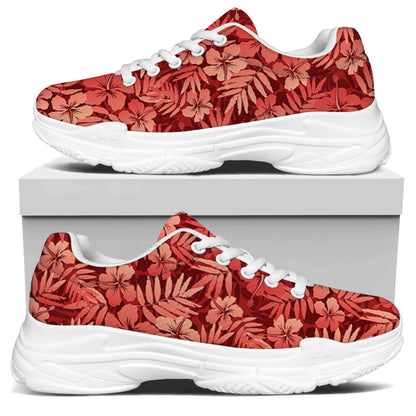 Red Hawaiian Tropical Pattern Print White Chunky Shoes