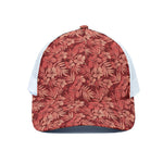 Red Hawaiian Tropical Pattern Print White Mesh Trucker Cap