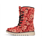 Red Hawaiian Tropical Pattern Print Winter Boots