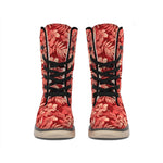 Red Hawaiian Tropical Pattern Print Winter Boots
