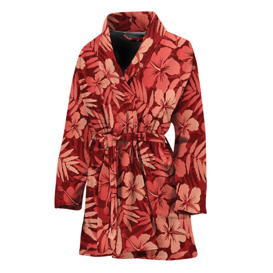 Red Hawaiian Tropical Pattern Print Women's Bathrobe