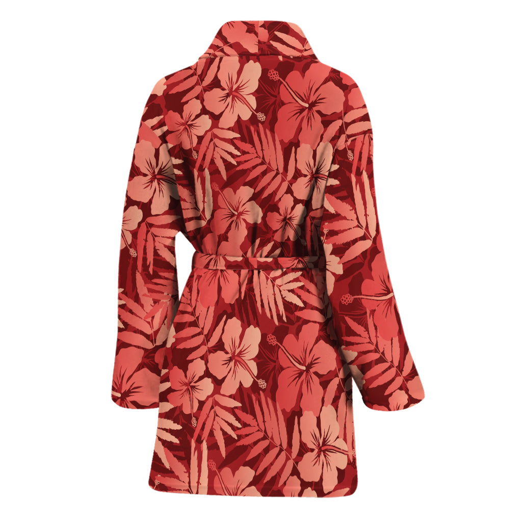 Red Hawaiian Tropical Pattern Print Women's Bathrobe