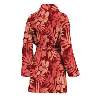 Red Hawaiian Tropical Pattern Print Women's Bathrobe