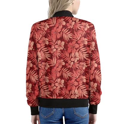 Red Hawaiian Tropical Pattern Print Women's Bomber Jacket