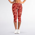 Red Hawaiian Tropical Pattern Print Women's Capri Leggings