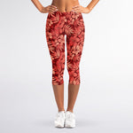 Red Hawaiian Tropical Pattern Print Women's Capri Leggings