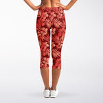 Red Hawaiian Tropical Pattern Print Women's Capri Leggings