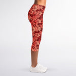 Red Hawaiian Tropical Pattern Print Women's Capri Leggings