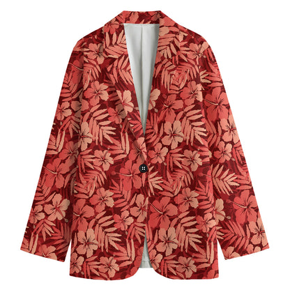 Red Hawaiian Tropical Pattern Print Women's Cotton Blazer