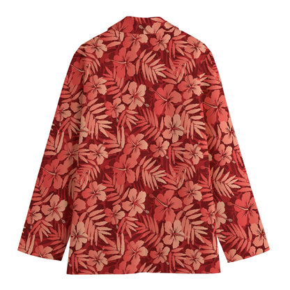Red Hawaiian Tropical Pattern Print Women's Cotton Blazer