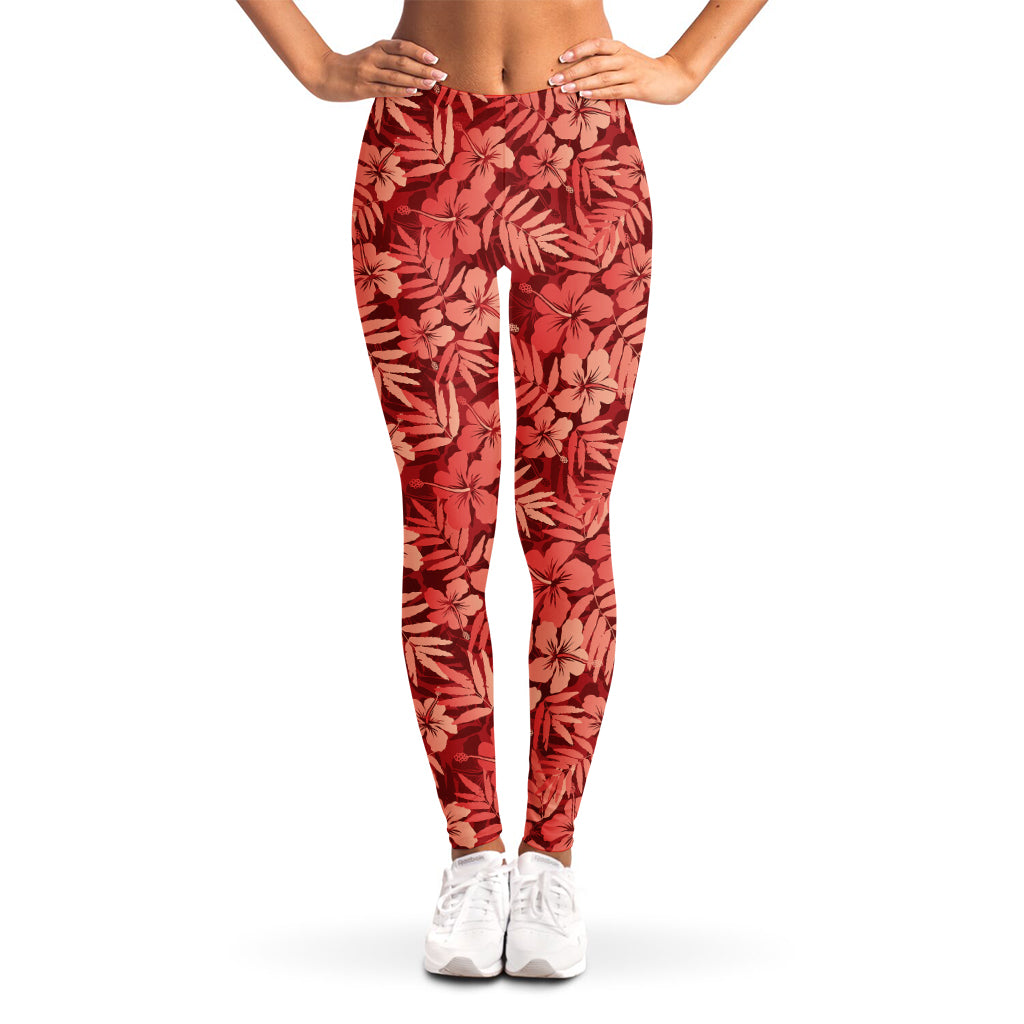 Red Hawaiian Tropical Pattern Print Women's Leggings