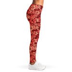 Red Hawaiian Tropical Pattern Print Women's Leggings