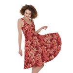 Red Hawaiian Tropical Pattern Print Women's Sleeveless Dress