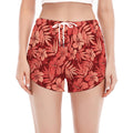 Red Hawaiian Tropical Pattern Print Women's Split Running Shorts