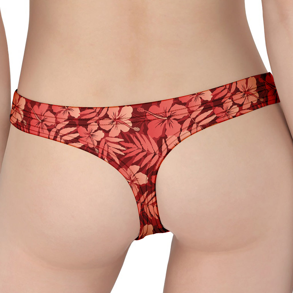 Red Hawaiian Tropical Pattern Print Women's Thong