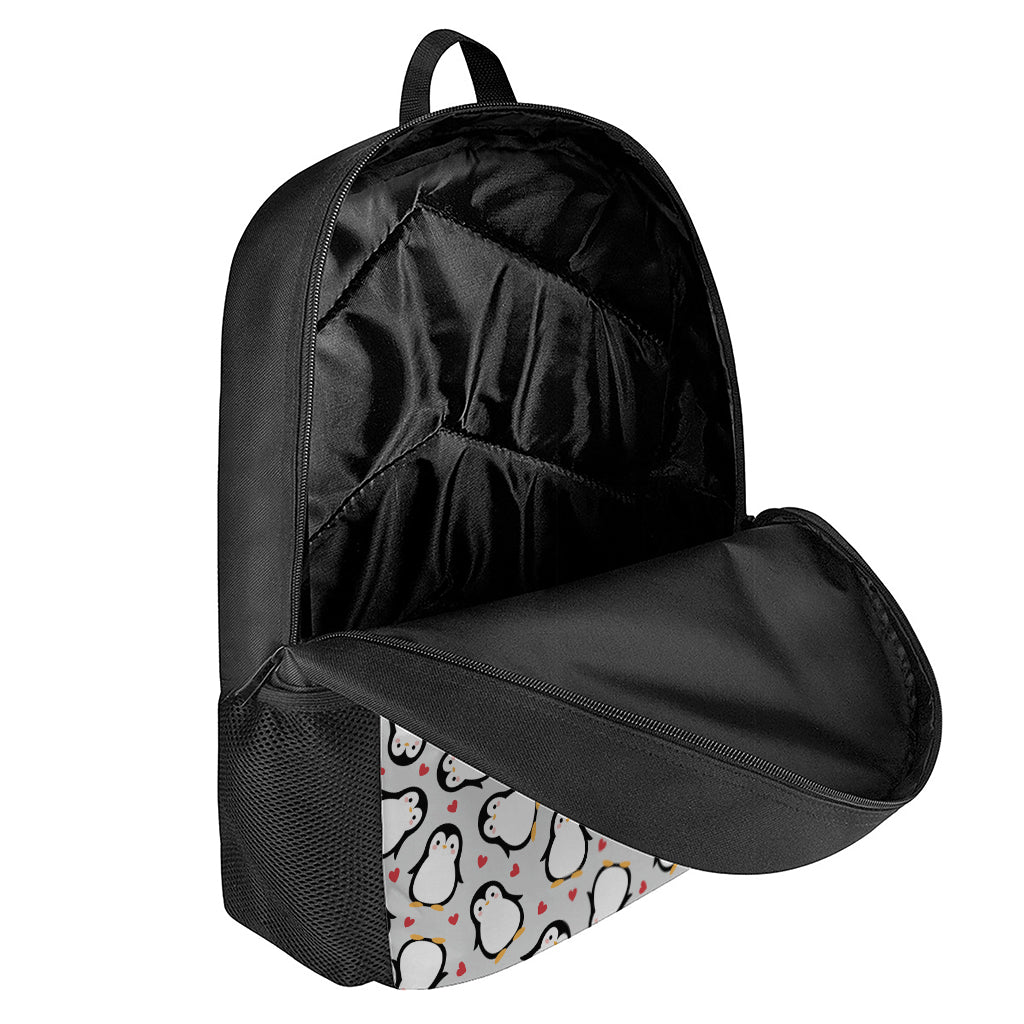 Red Heart And Penguin Pattern Print 17 Inch Backpack