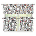 Red Heart And Penguin Pattern Print 3 Piece Kitchen Curtains