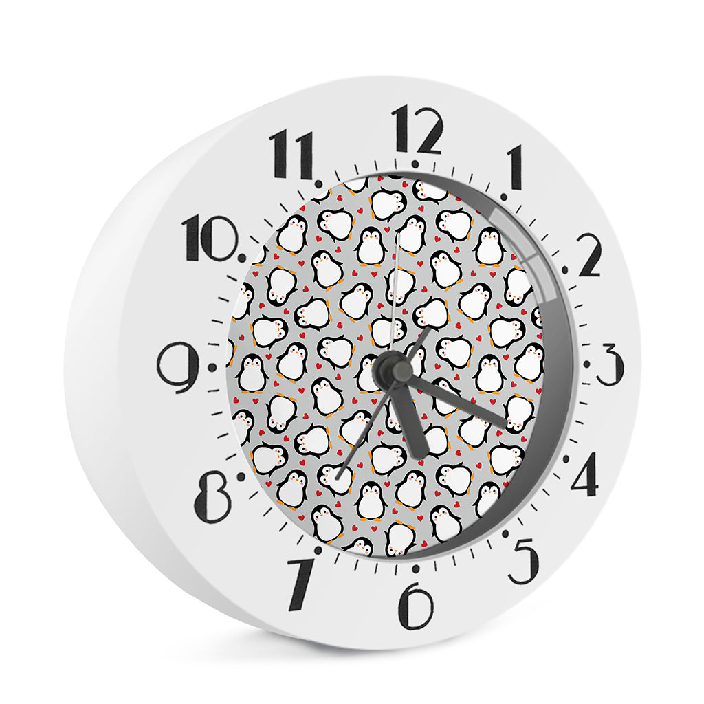 Red Heart And Penguin Pattern Print Alarm Clock