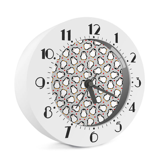 Red Heart And Penguin Pattern Print Alarm Clock