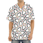 Red Heart And Penguin Pattern Print Aloha Shirt